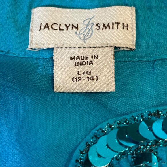 Jaclyn Smith Womens Large Teal Embellished Cotton Blouse - Picture 4 of 10